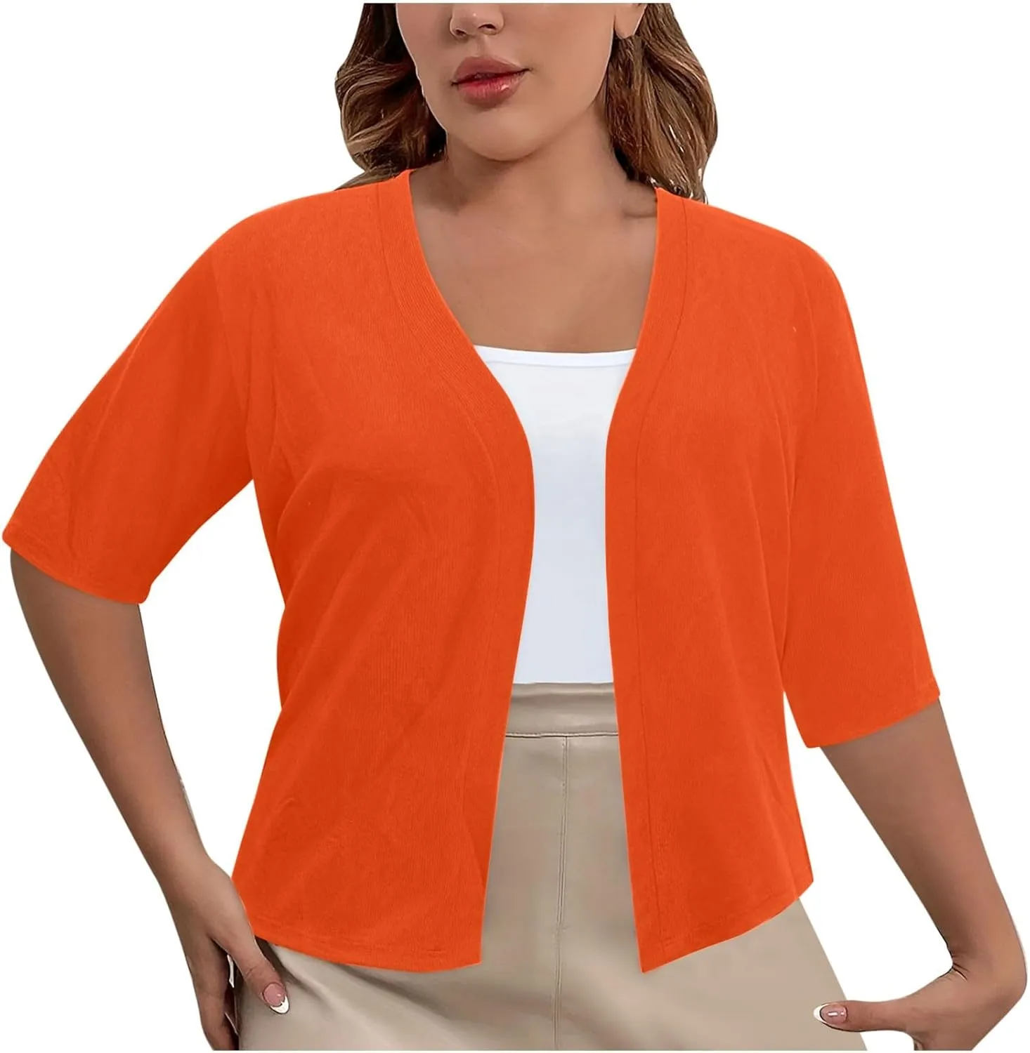 Plus Size Cardigan for Women Open Front Loose Business Casual Bolero Shrugs Short Sleeve Cropped Jacket 2024 Fall
