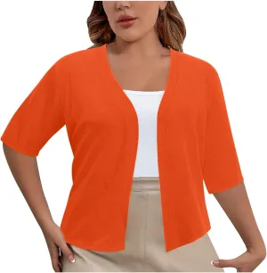 Plus Size Cardigan for Women Open Front Loose Business Casual Bolero Shrugs Short Sleeve Cropped Jacket 2024 Fall