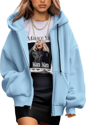 PRETTYGARDEN Women's 2025 Fall Oversized Hoodies Sweatshirt Long Sleeve Zip Up Pockets Loose Fit Y2K Winter Jackets Coat