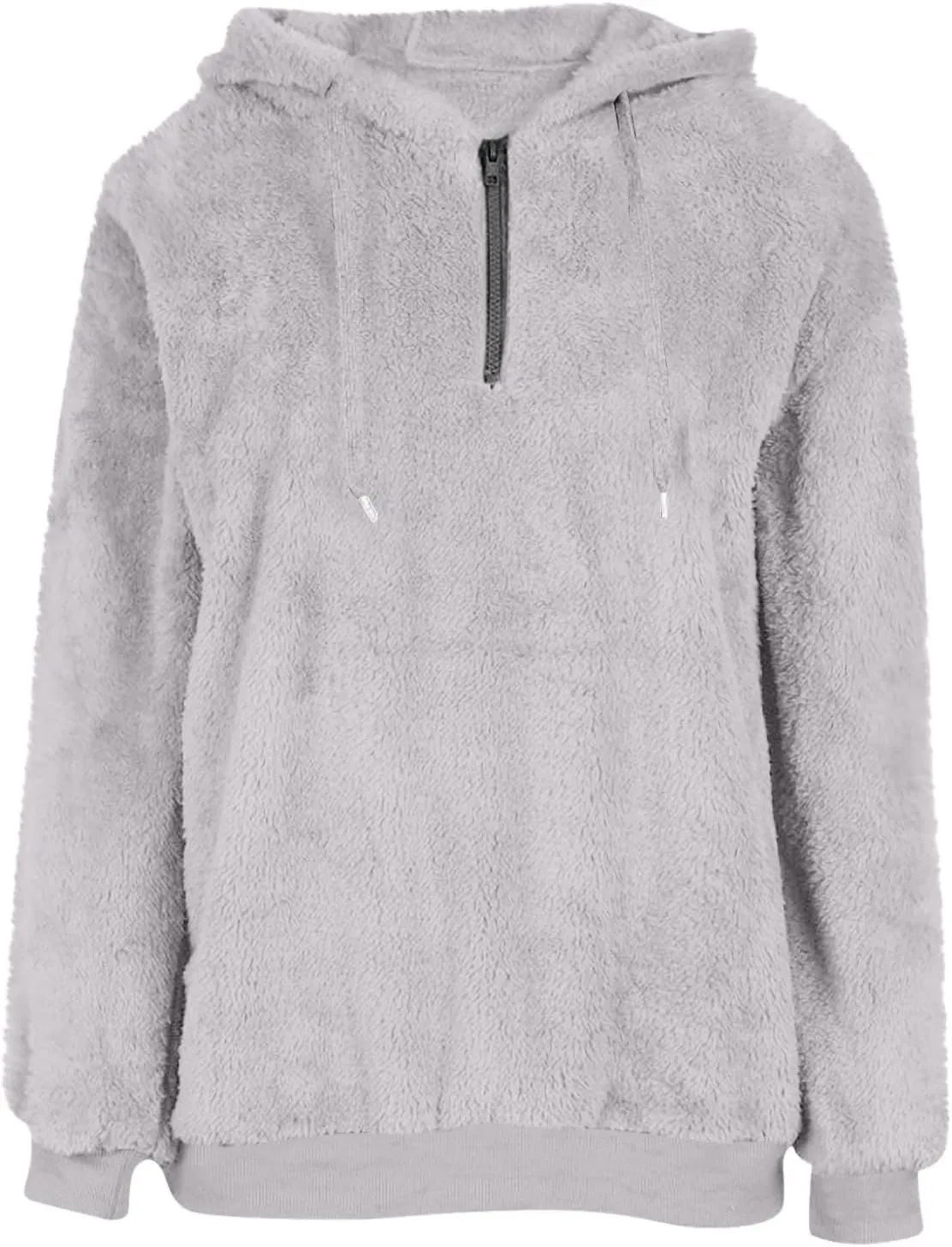 Quarter Zip Pullover Women Comfy Warm Sherpa Fleece Hooded Sweatshirts Ladies 1/4 Zip Winter Sweaters Outwear