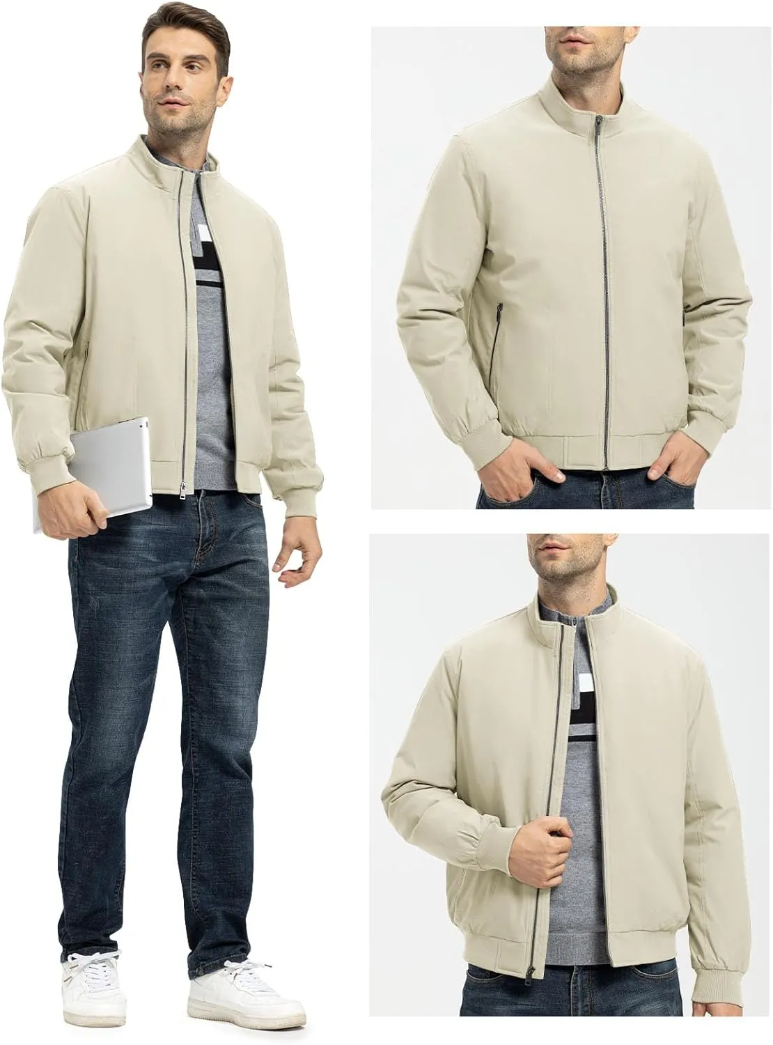 Rdruko Men's Winter Lightweight Bomber Jackets Windbreaker Golf Casual Fall Water Resistant Stylish Quilted Coat