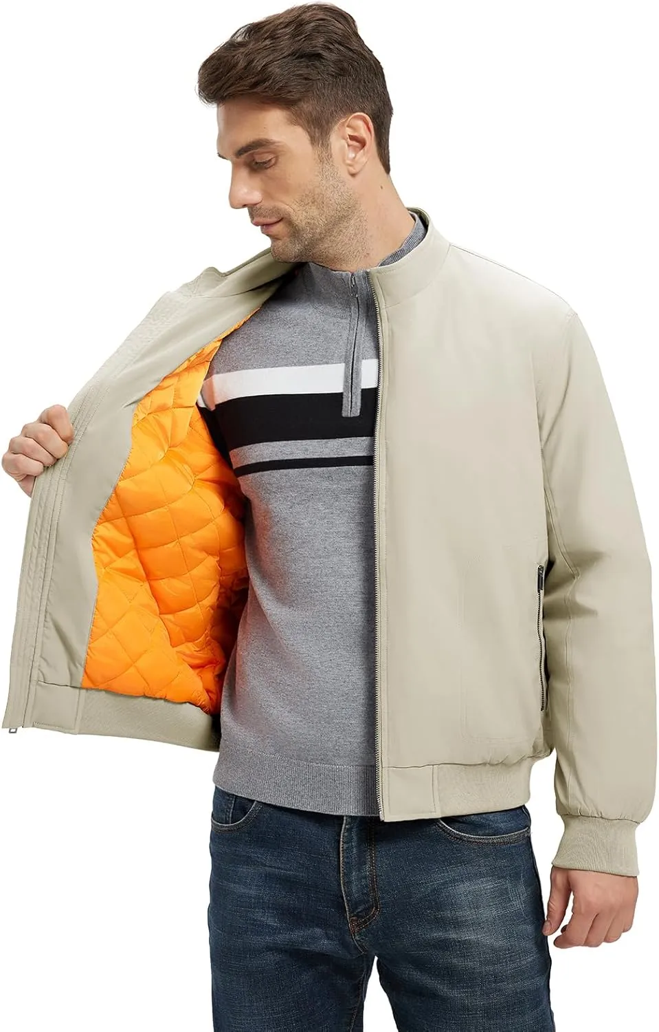 Rdruko Men's Winter Lightweight Bomber Jackets Windbreaker Golf Casual Fall Water Resistant Stylish Quilted Coat
