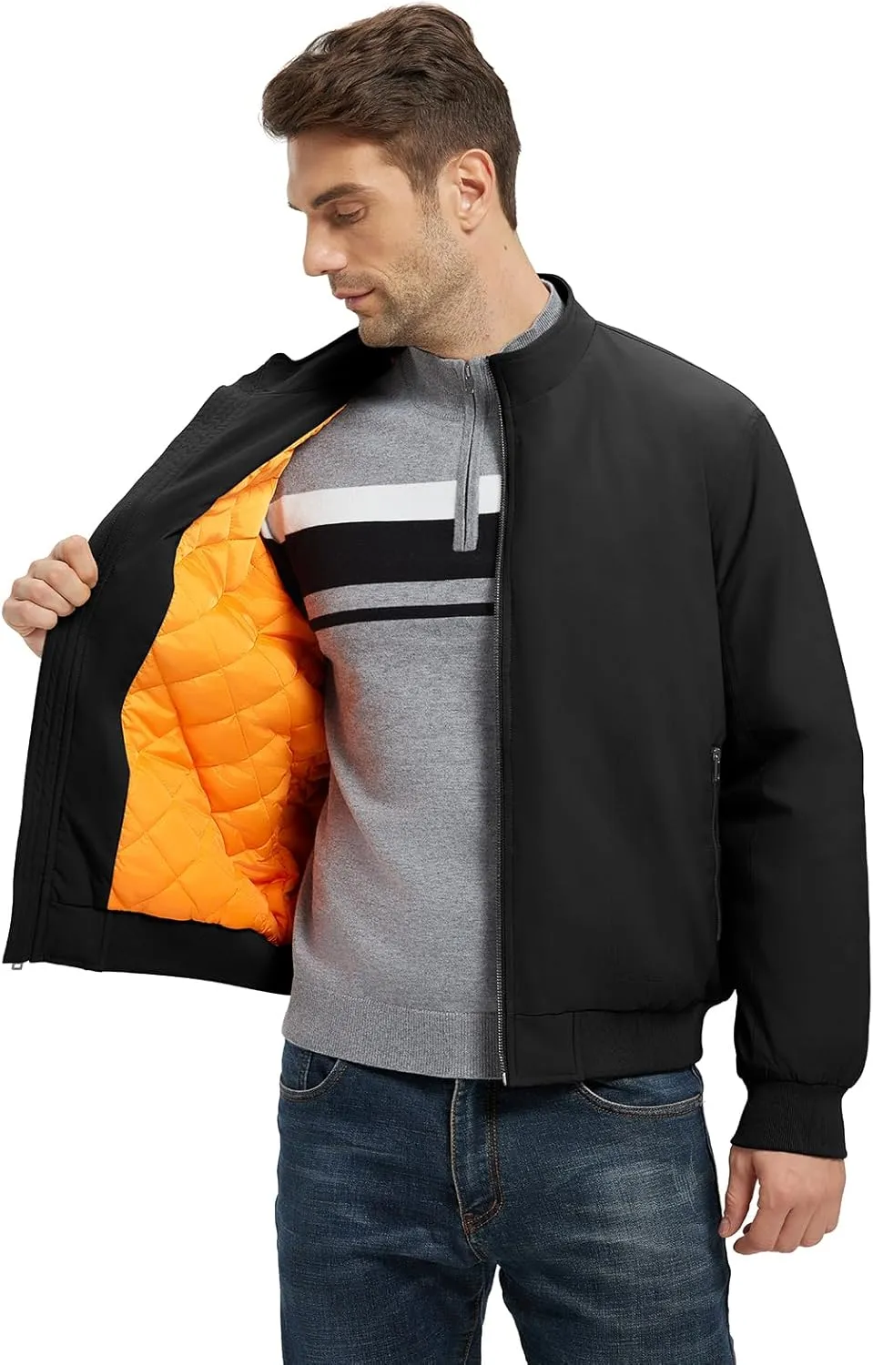 Rdruko Men's Winter Lightweight Bomber Jackets Windbreaker Golf Casual Fall Water Resistant Stylish Quilted Coat