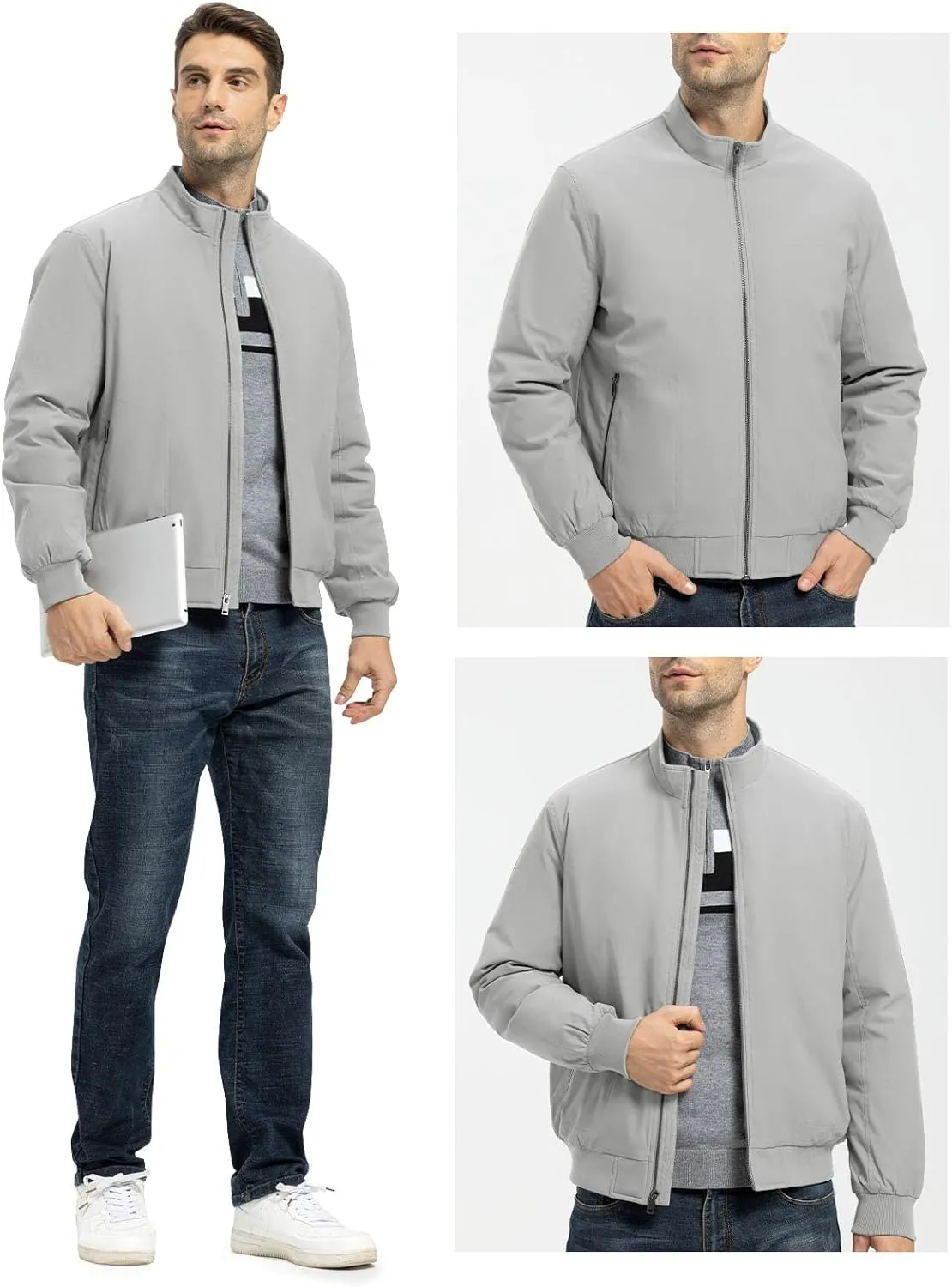 Rdruko Men's Winter Lightweight Bomber Jackets Windbreaker Golf Casual Fall Water Resistant Stylish Quilted Coat