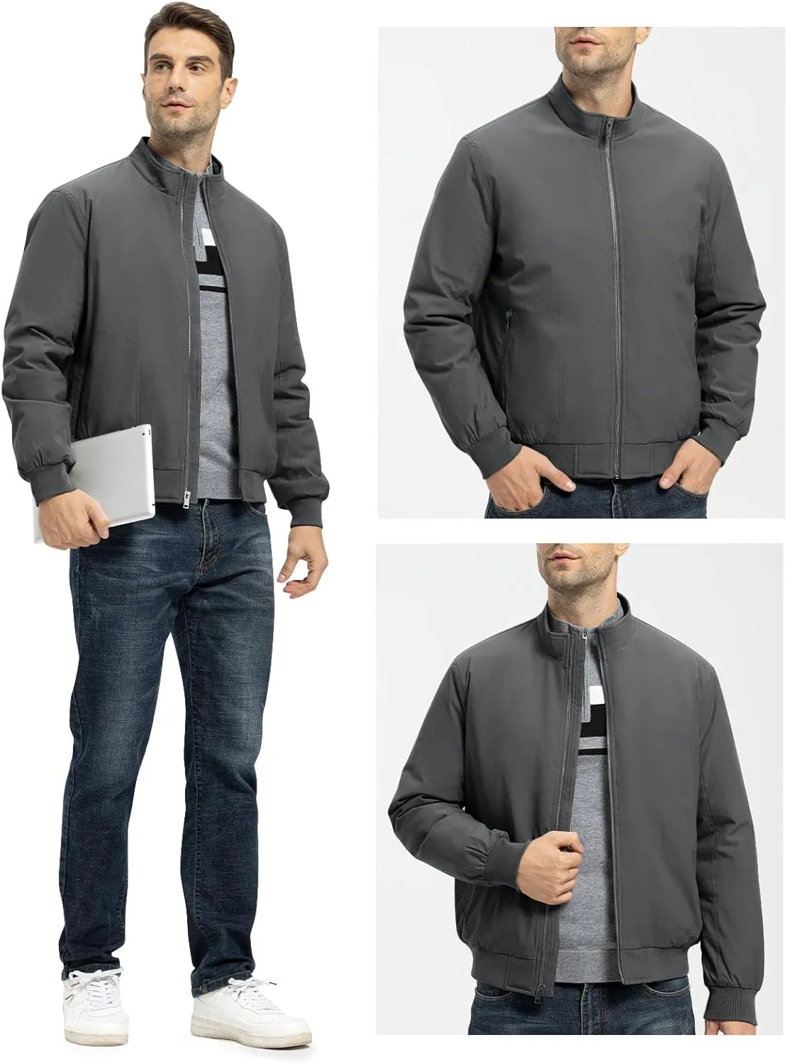 Rdruko Men's Winter Lightweight Bomber Jackets Windbreaker Golf Casual Fall Water Resistant Stylish Quilted Coat
