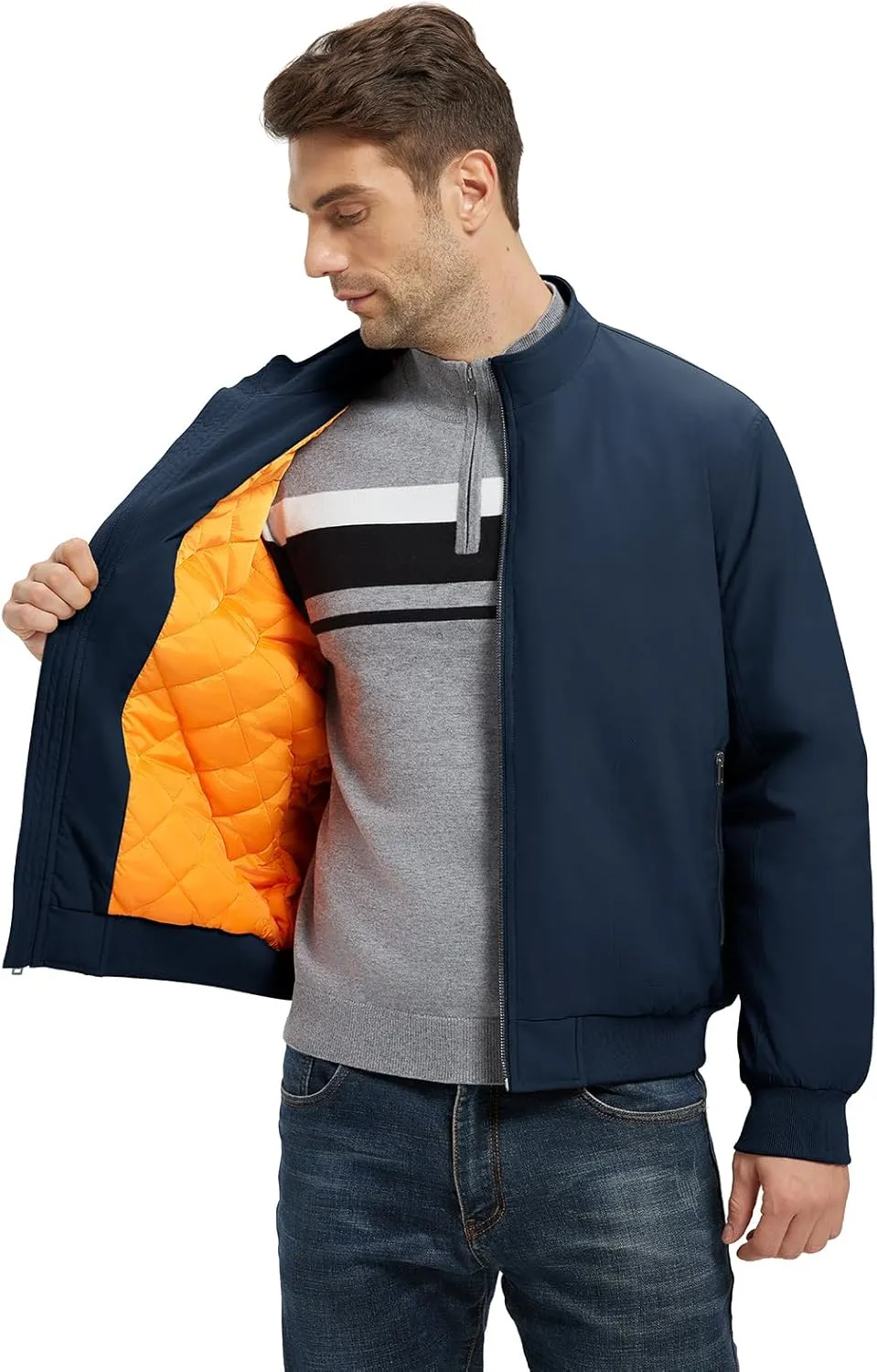 Rdruko Men's Winter Lightweight Bomber Jackets Windbreaker Golf Casual Fall Water Resistant Stylish Quilted Coat