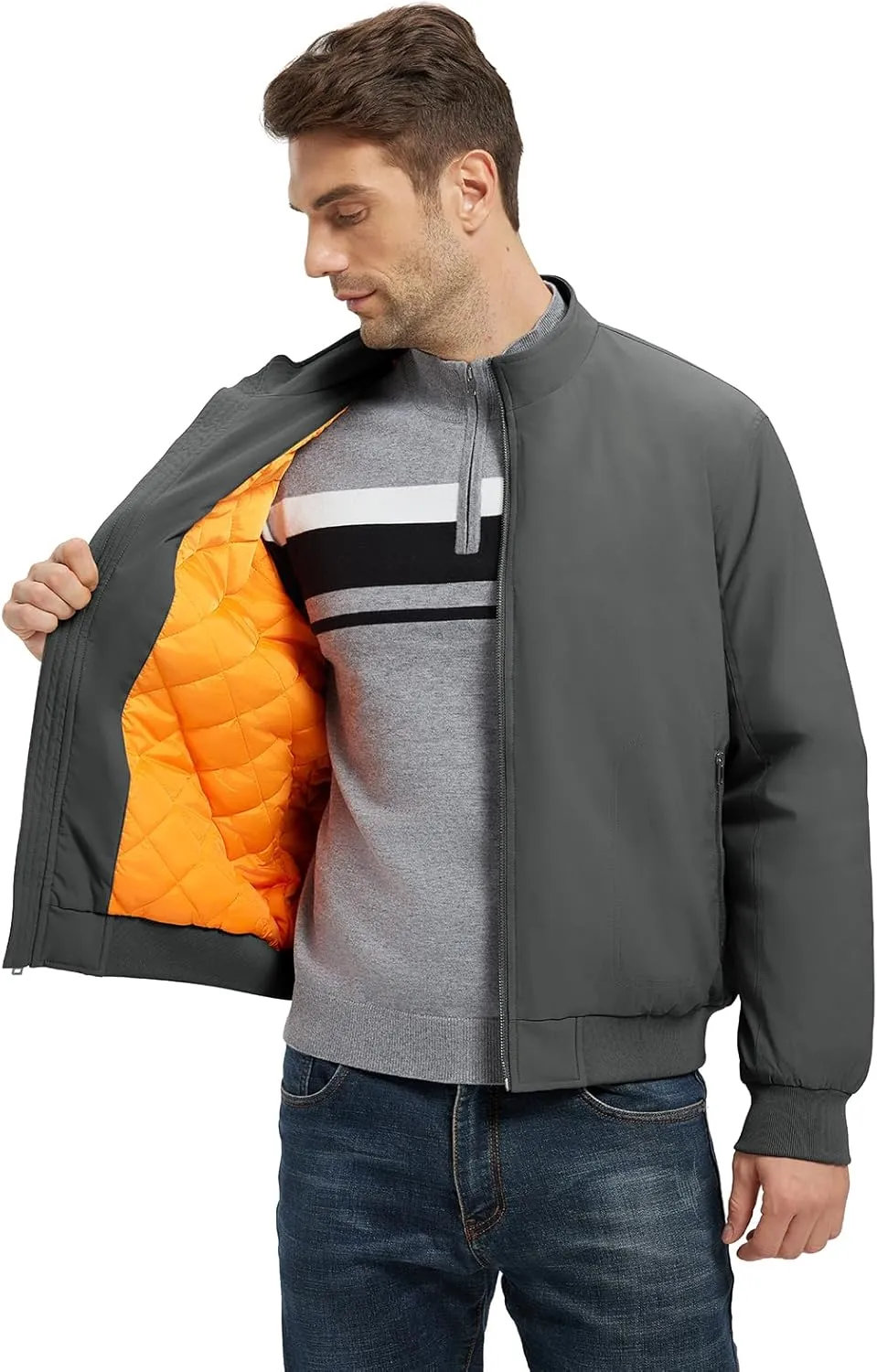Rdruko Men's Winter Lightweight Bomber Jackets Windbreaker Golf Casual Fall Water Resistant Stylish Quilted Coat