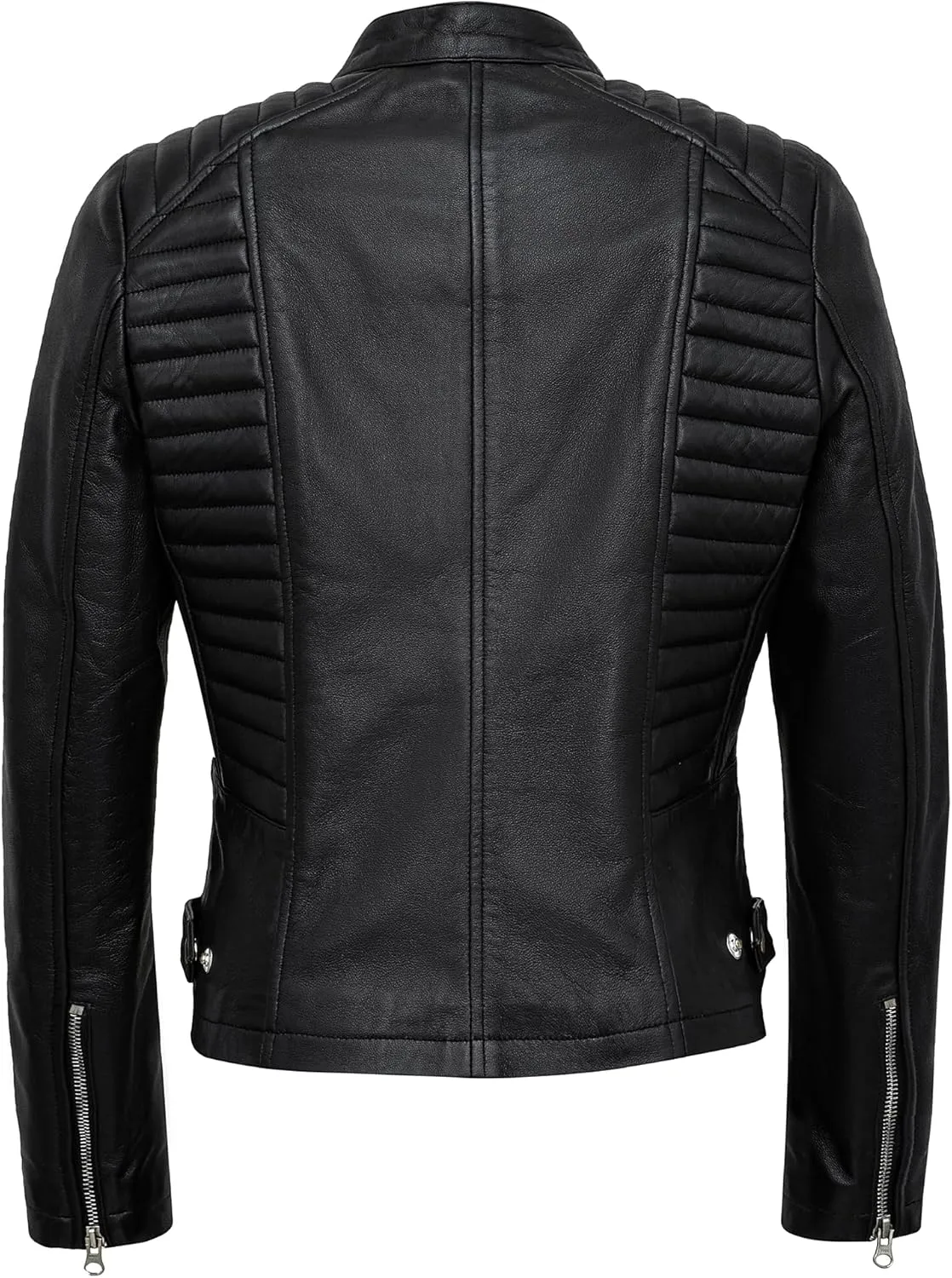 Real Lambskin Trendy Womens Leather Jackets Moto Biker Style Zip Up Motorcycle Jacket Women Outerwear With Pockets