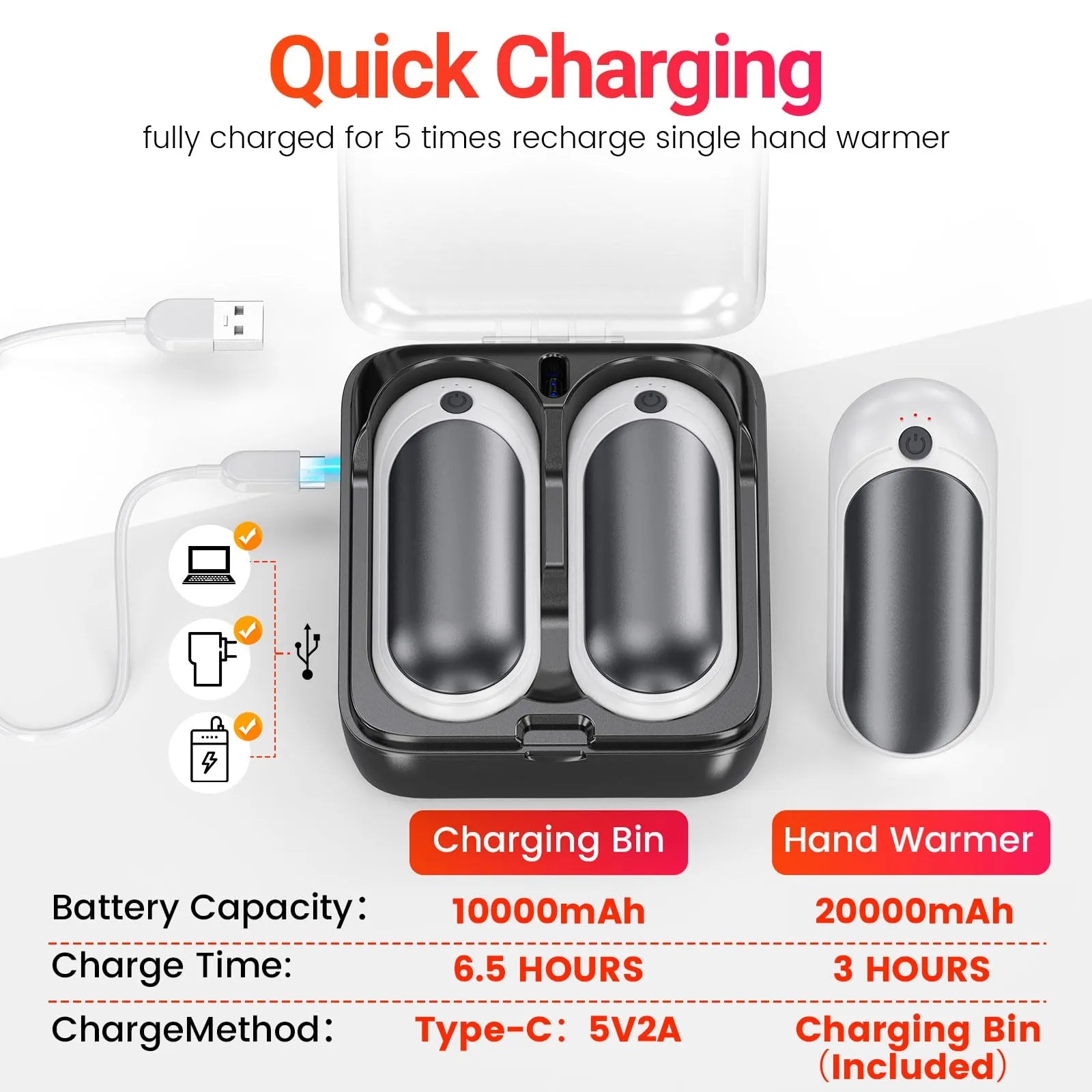 Rechargeable Hand Warmers 2-Pack with Case