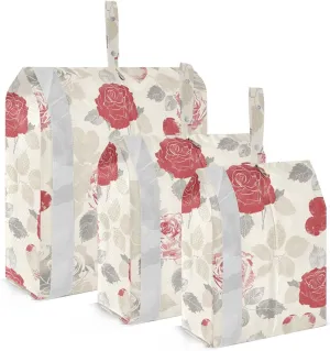 Roses and Heart Shapes Beige Red 3pcs Travel Packing Storage Bags With Zipper Garment Bag Closet Storage Clear Clothing Bags Storage Containers For Organizing