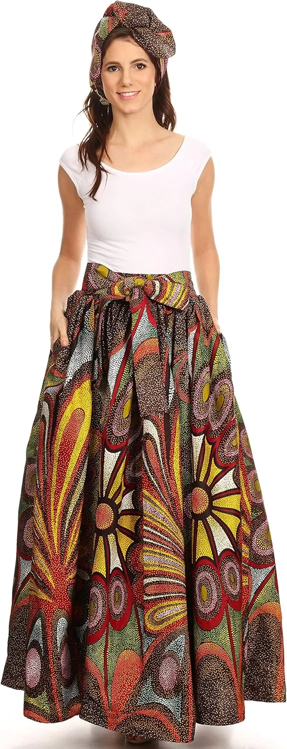 Sakkas Asma Convertible Traditional Wax Print Adjustable Strap Maxi Skirt | Dress