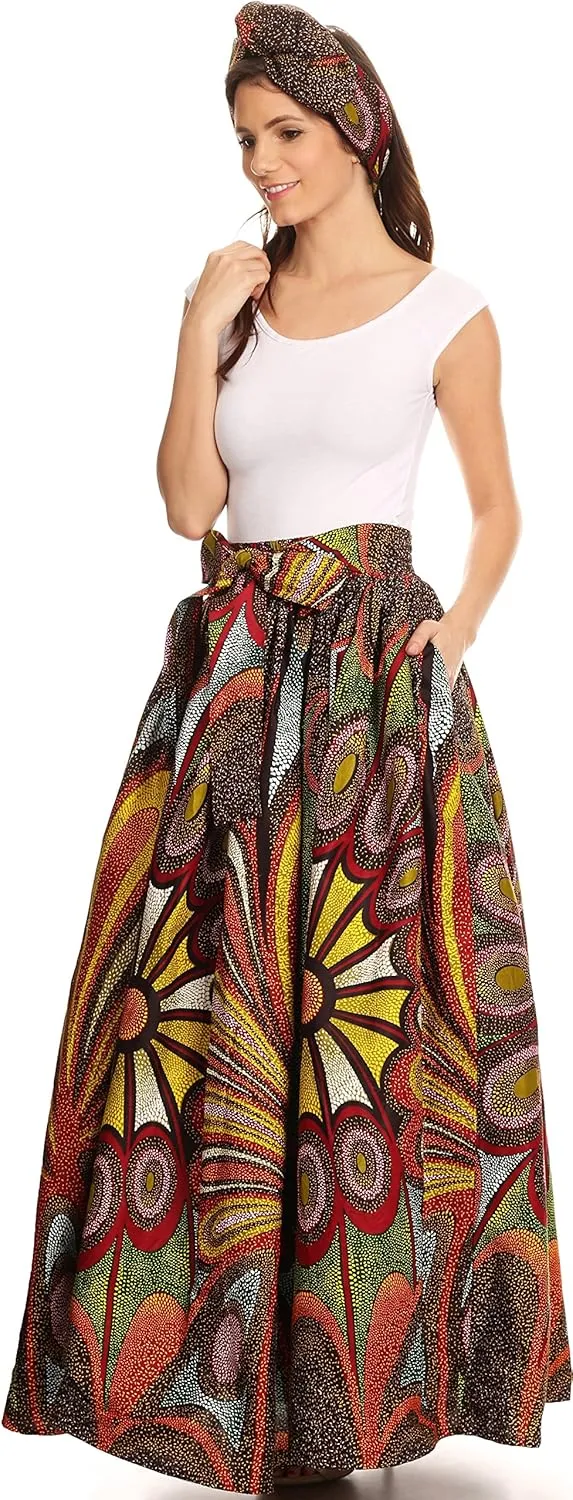 Sakkas Asma Convertible Traditional Wax Print Adjustable Strap Maxi Skirt | Dress