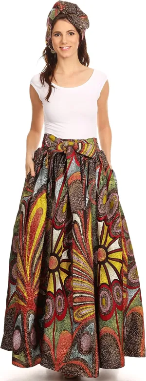 Sakkas Asma Convertible Traditional Wax Print Adjustable Strap Maxi Skirt | Dress