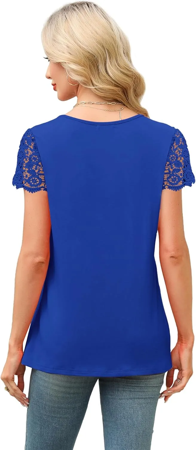 SAMPEEL Womens Tshirts Trendy Fashion Tops Lace Short Sleeve Business Tee Shirts Casual Knitted Blouses Summer Outfits 2025