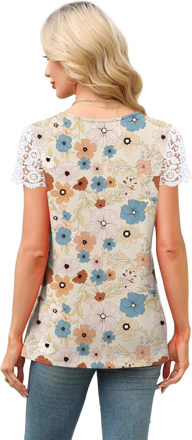 SAMPEEL Womens Tshirts Trendy Fashion Tops Lace Short Sleeve Business Tee Shirts Casual Knitted Blouses Summer Outfits 2025