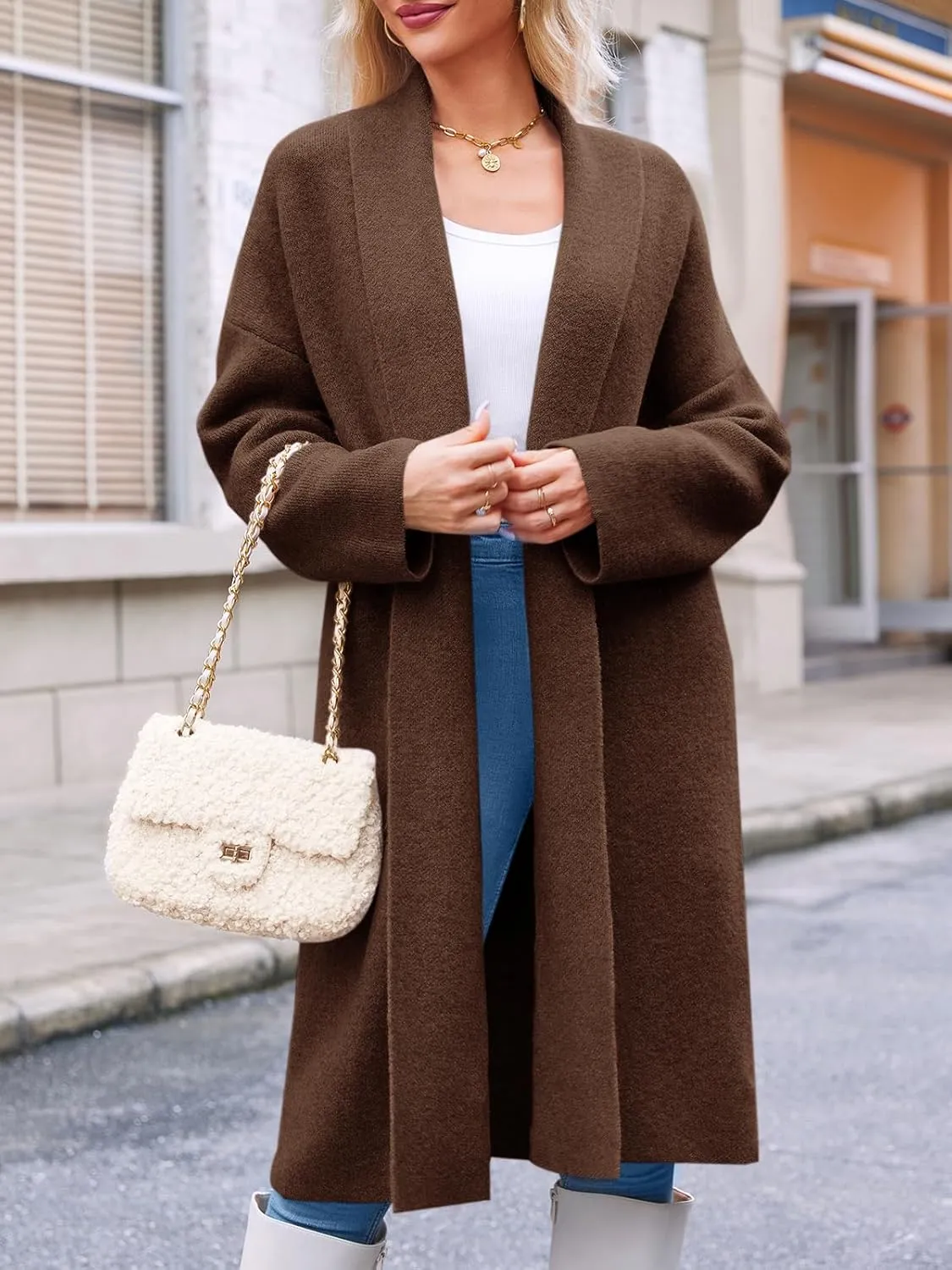 Saodimallsu Womens Long Cardigan Sweaters Chunky Open Front Oversized Slouchy Knit Fall Trendy Coatigan Jackets