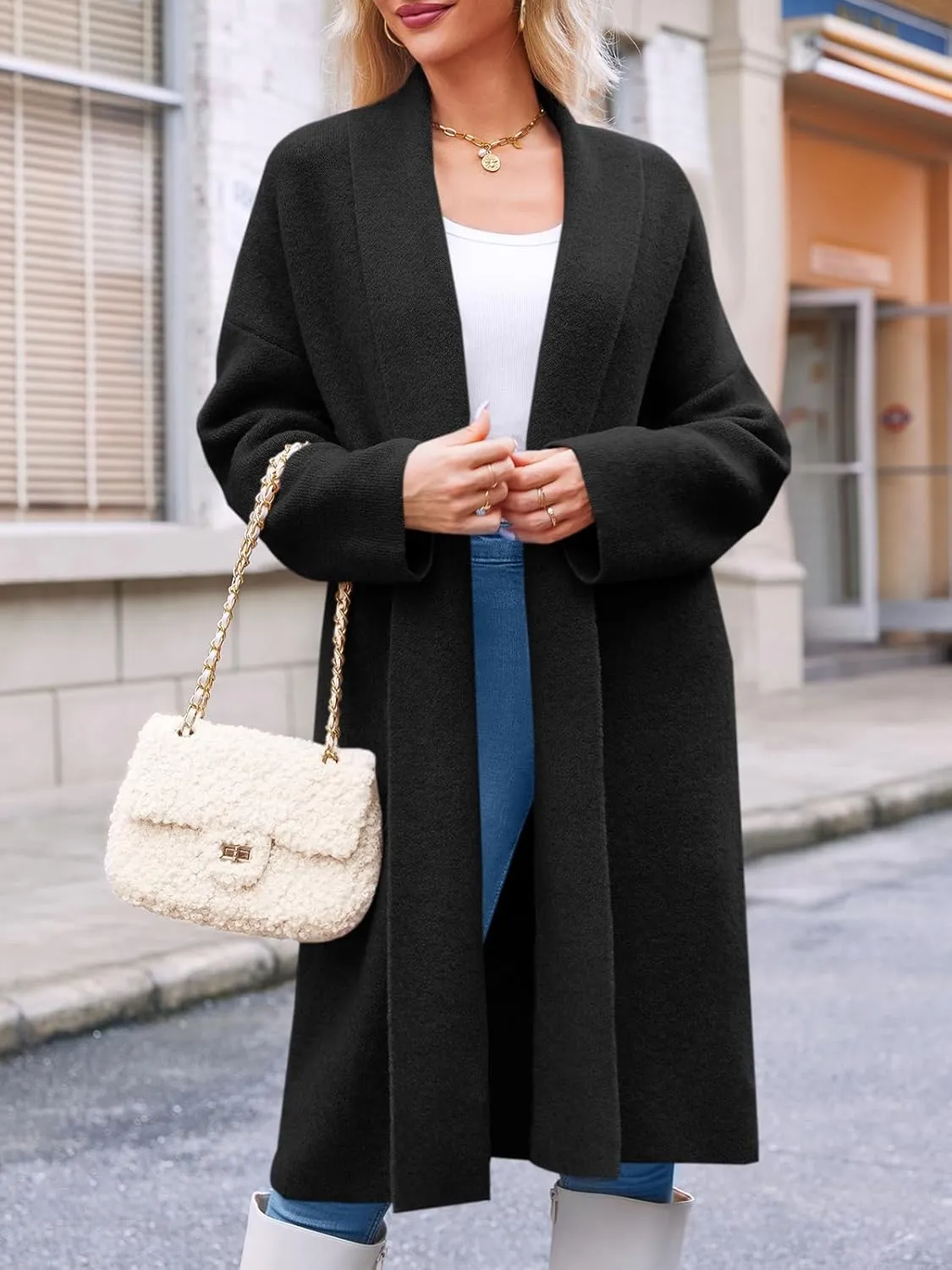 Saodimallsu Womens Long Cardigan Sweaters Chunky Open Front Oversized Slouchy Knit Fall Trendy Coatigan Jackets