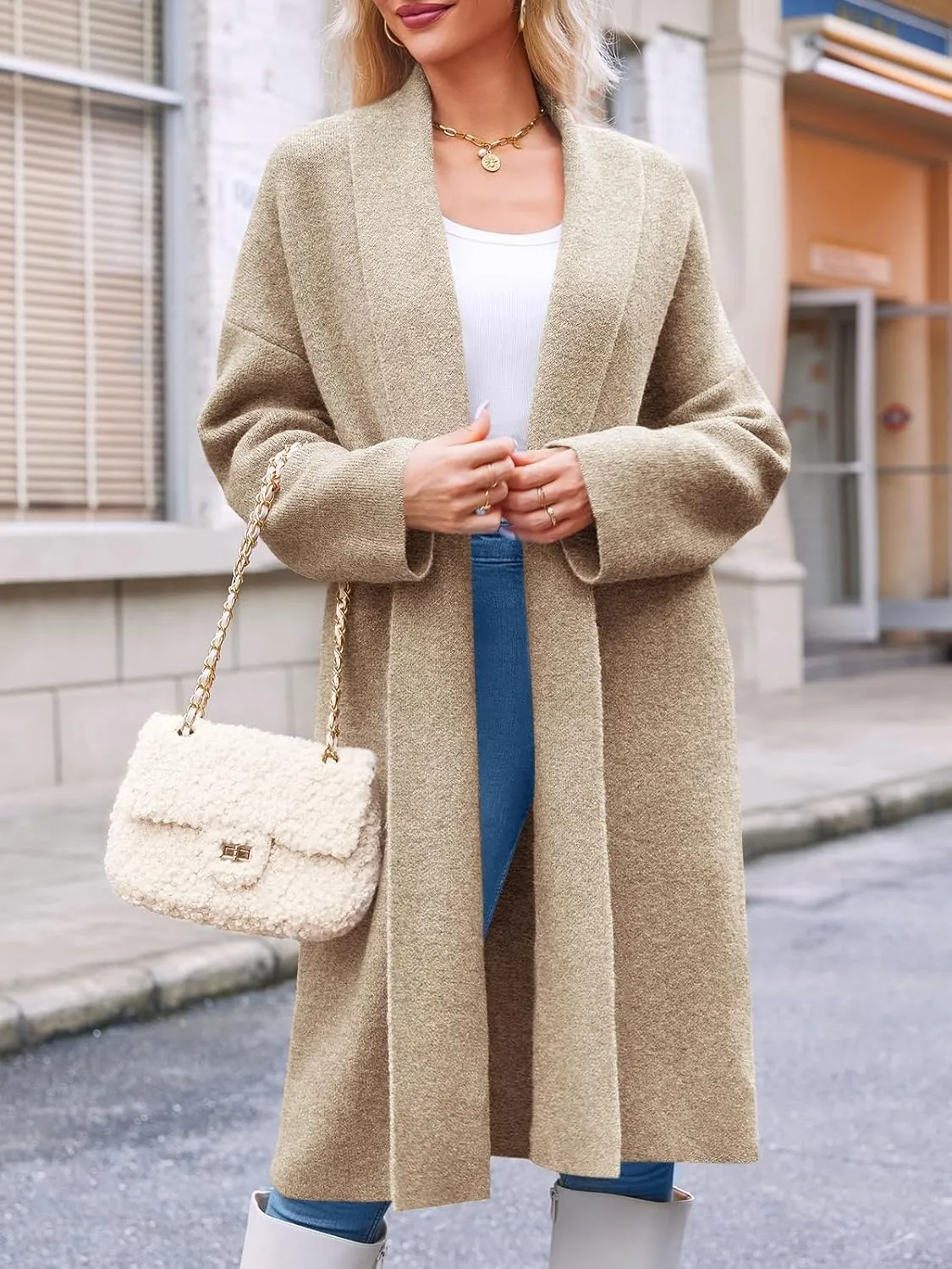 Saodimallsu Womens Long Cardigan Sweaters Chunky Open Front Oversized Slouchy Knit Fall Trendy Coatigan Jackets