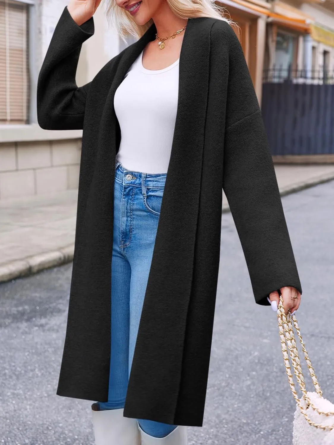 Saodimallsu Womens Long Cardigan Sweaters Chunky Open Front Oversized Slouchy Knit Fall Trendy Coatigan Jackets