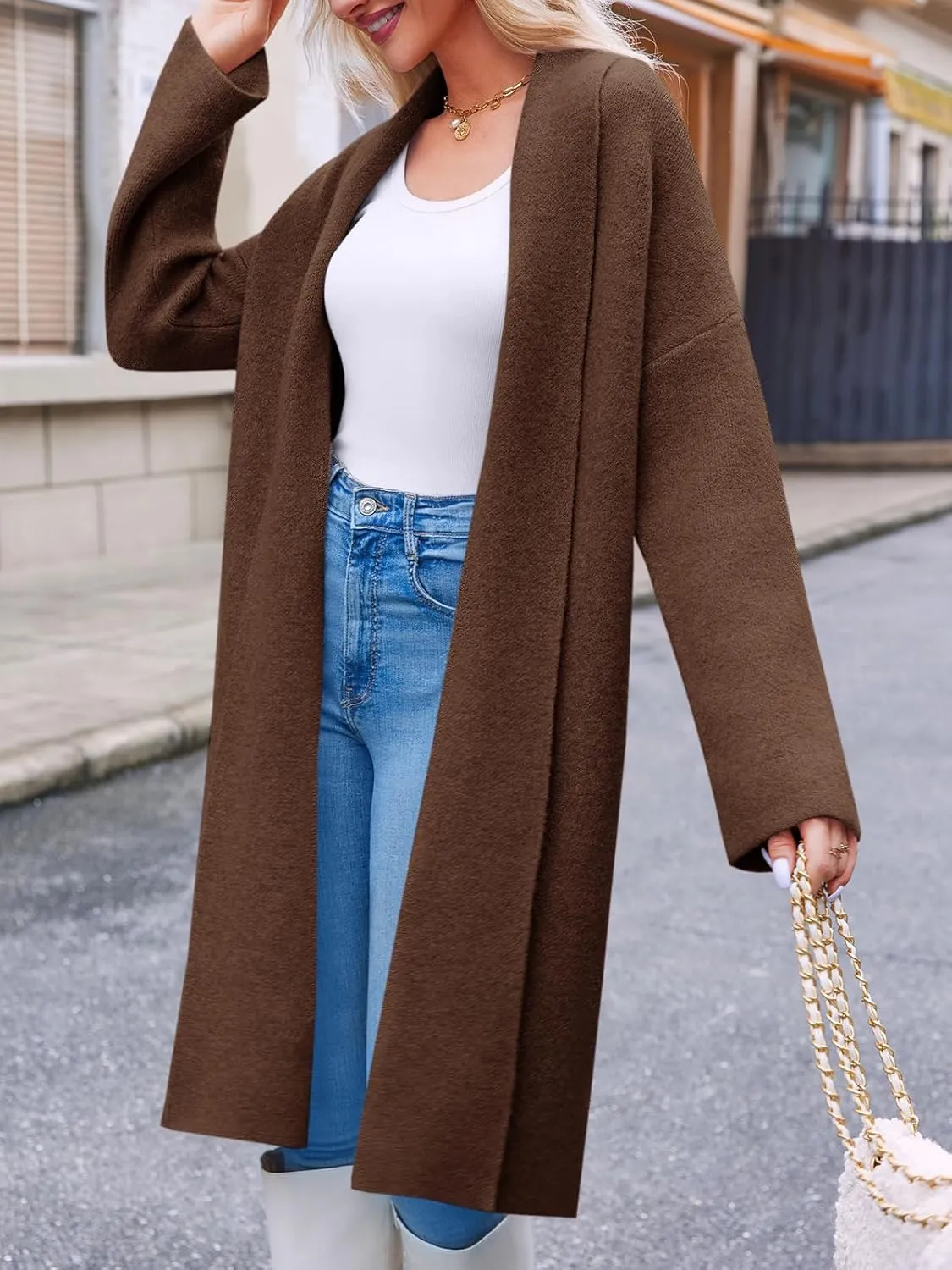 Saodimallsu Womens Long Cardigan Sweaters Chunky Open Front Oversized Slouchy Knit Fall Trendy Coatigan Jackets