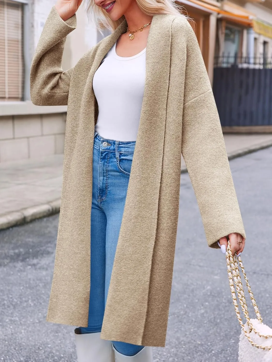 Saodimallsu Womens Long Cardigan Sweaters Chunky Open Front Oversized Slouchy Knit Fall Trendy Coatigan Jackets