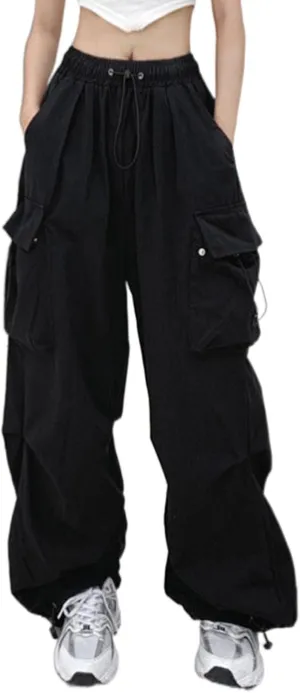 sdbrld Cargo Pants Women Adjustable Waist Multiple Pockets Relaxed Fit Straight Wide Leg Y2K Pants Trousers Y2K Fashion Jeans