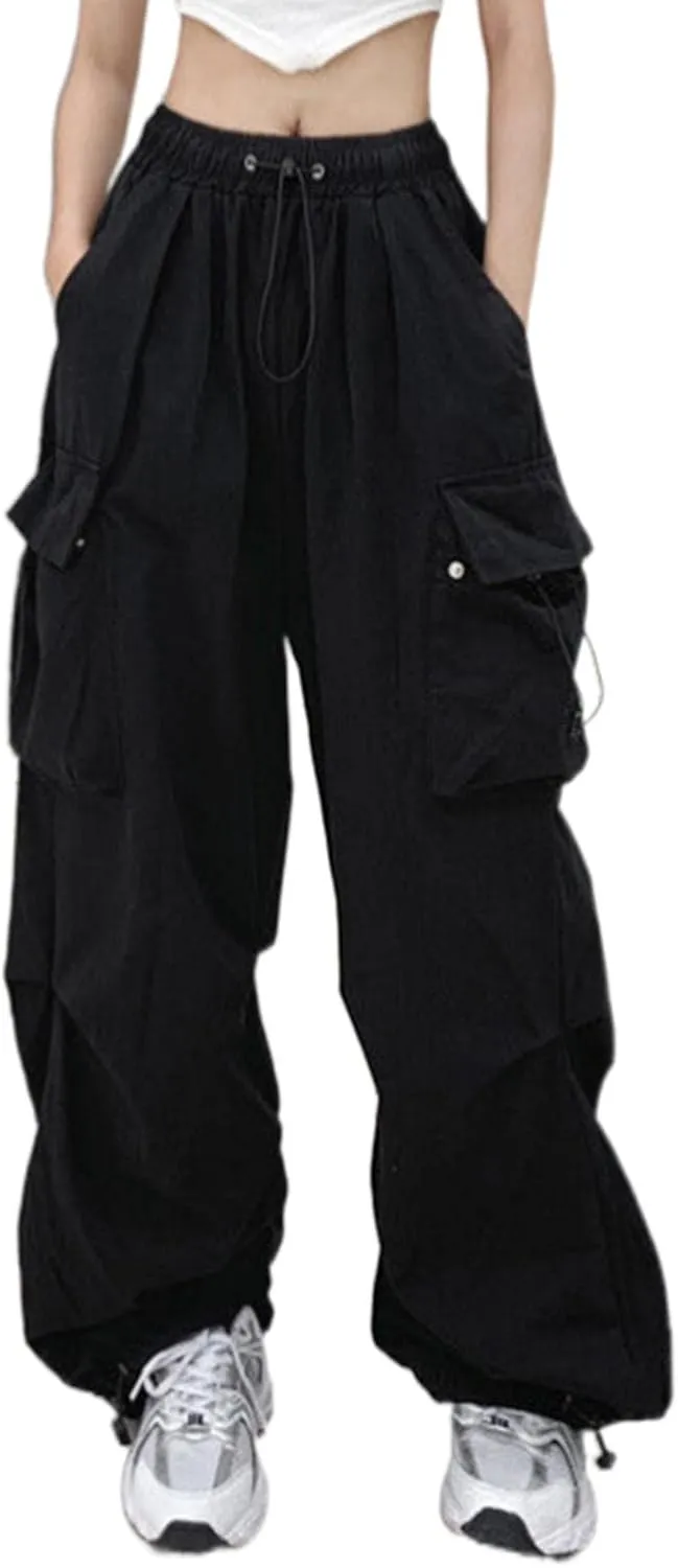 sdbrld Cargo Pants Women Adjustable Waist Multiple Pockets Relaxed Fit Straight Wide Leg Y2K Pants Trousers Y2K Fashion Jeans