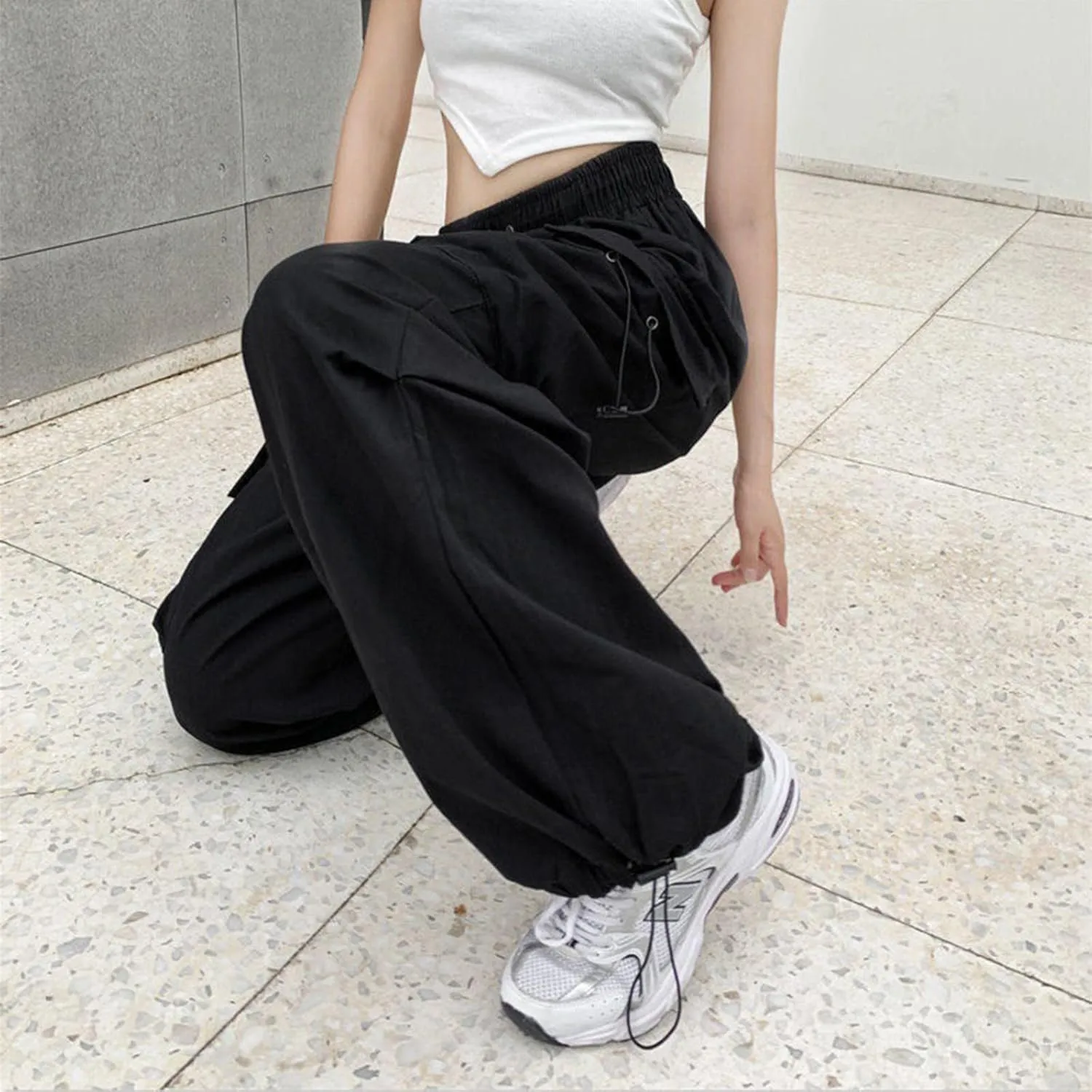 sdbrld Cargo Pants Women Adjustable Waist Multiple Pockets Relaxed Fit Straight Wide Leg Y2K Pants Trousers Y2K Fashion Jeans