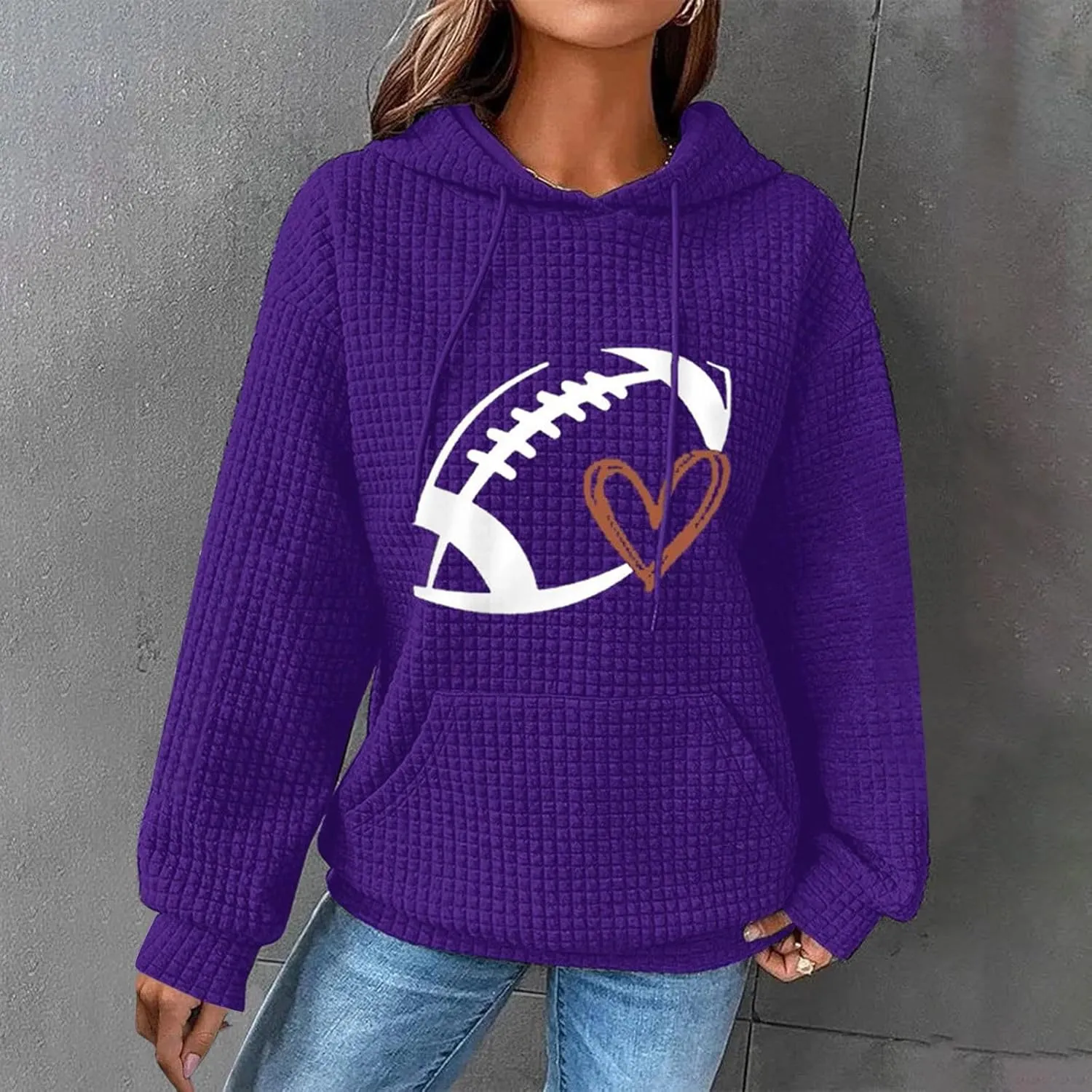 SHAOBGE Women Waffle Knit Cute Hoodies Drawstring Pullover Sweatshirts Fashion Casual Sweaters Comfy Fall Clothes Outfits