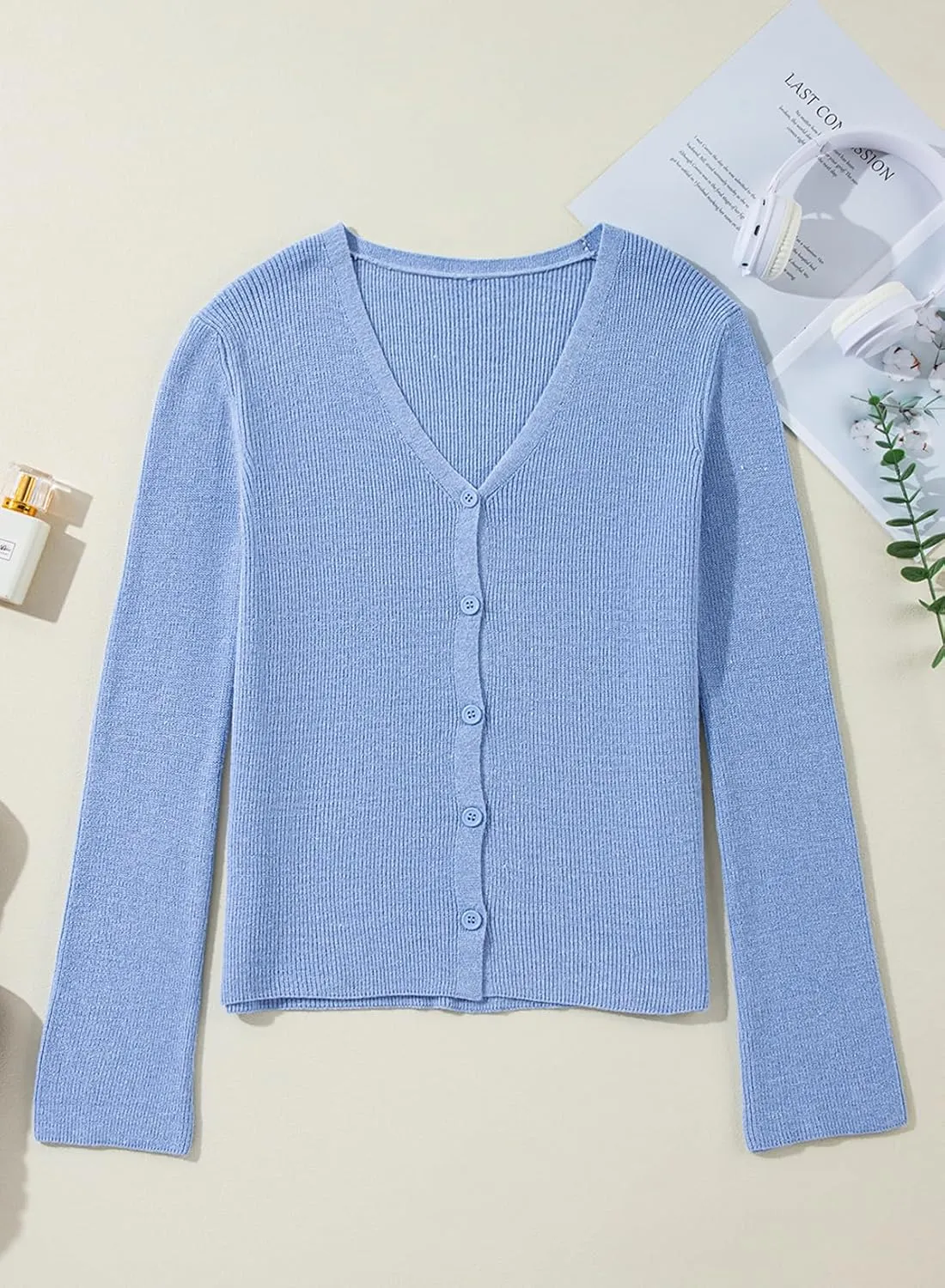 Sidefeel Womens Cardigan Sweaters V Neck Button Long Sleeve Knit Oversized Cardigans
