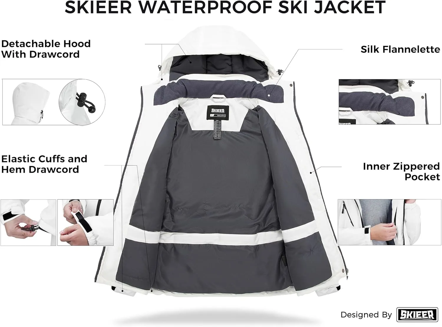 Skieer Men's Waterproof Ski Jacket Winter Snow Coat Windproof Snowboarding Jackets Warm Raincoat