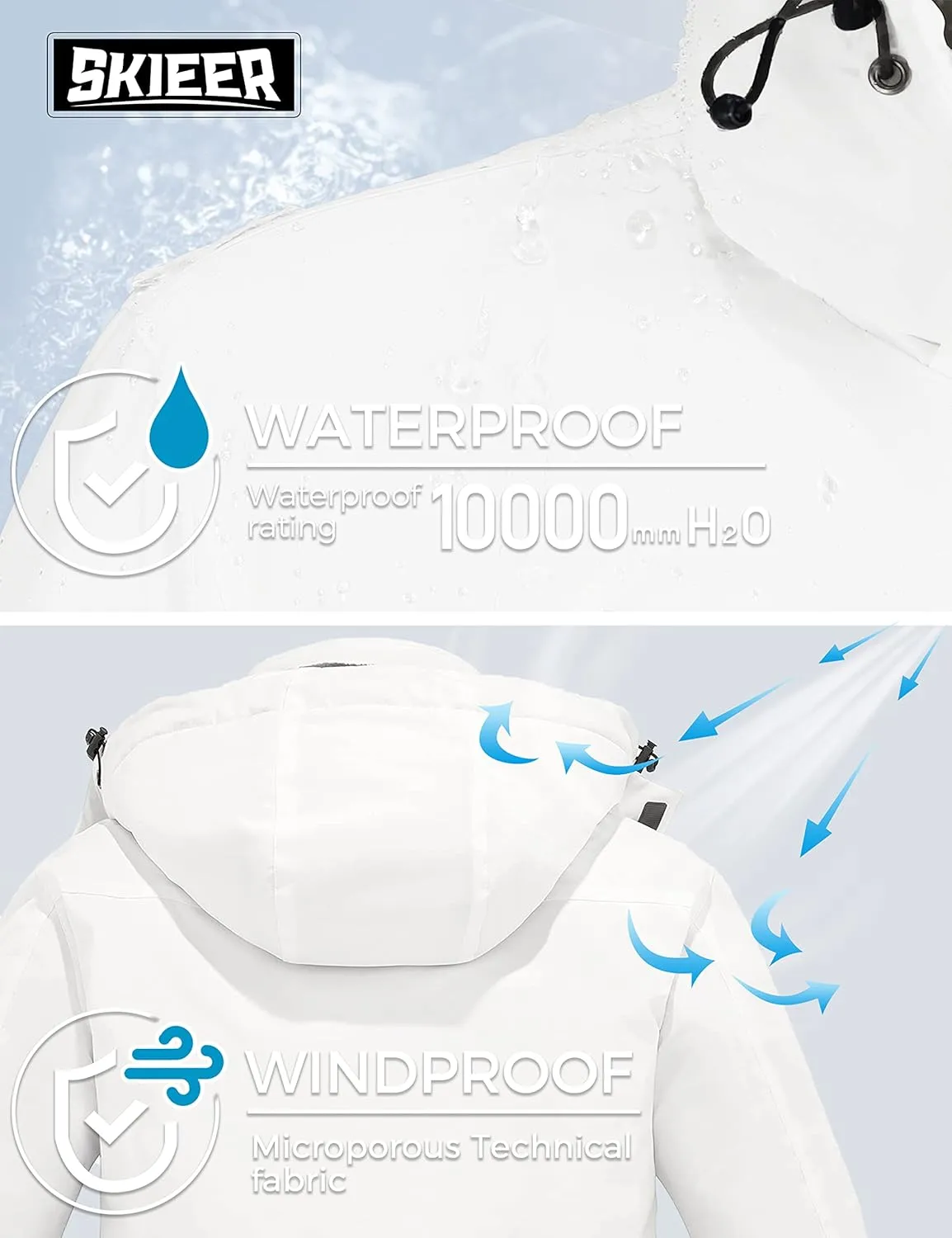 Skieer Men's Waterproof Ski Jacket Winter Snow Coat Windproof Snowboarding Jackets Warm Raincoat