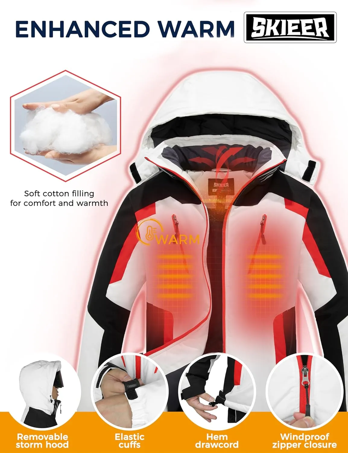 Skieer Men's Waterproof Ski Jacket Winter Snow Coat Windproof Snowboarding Jackets Warm Raincoat