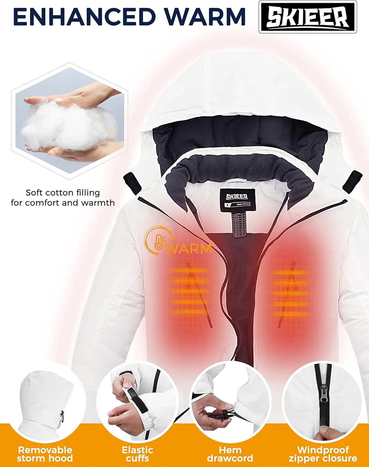 Skieer Men's Waterproof Ski Jacket Winter Snow Coat Windproof Snowboarding Jackets Warm Raincoat