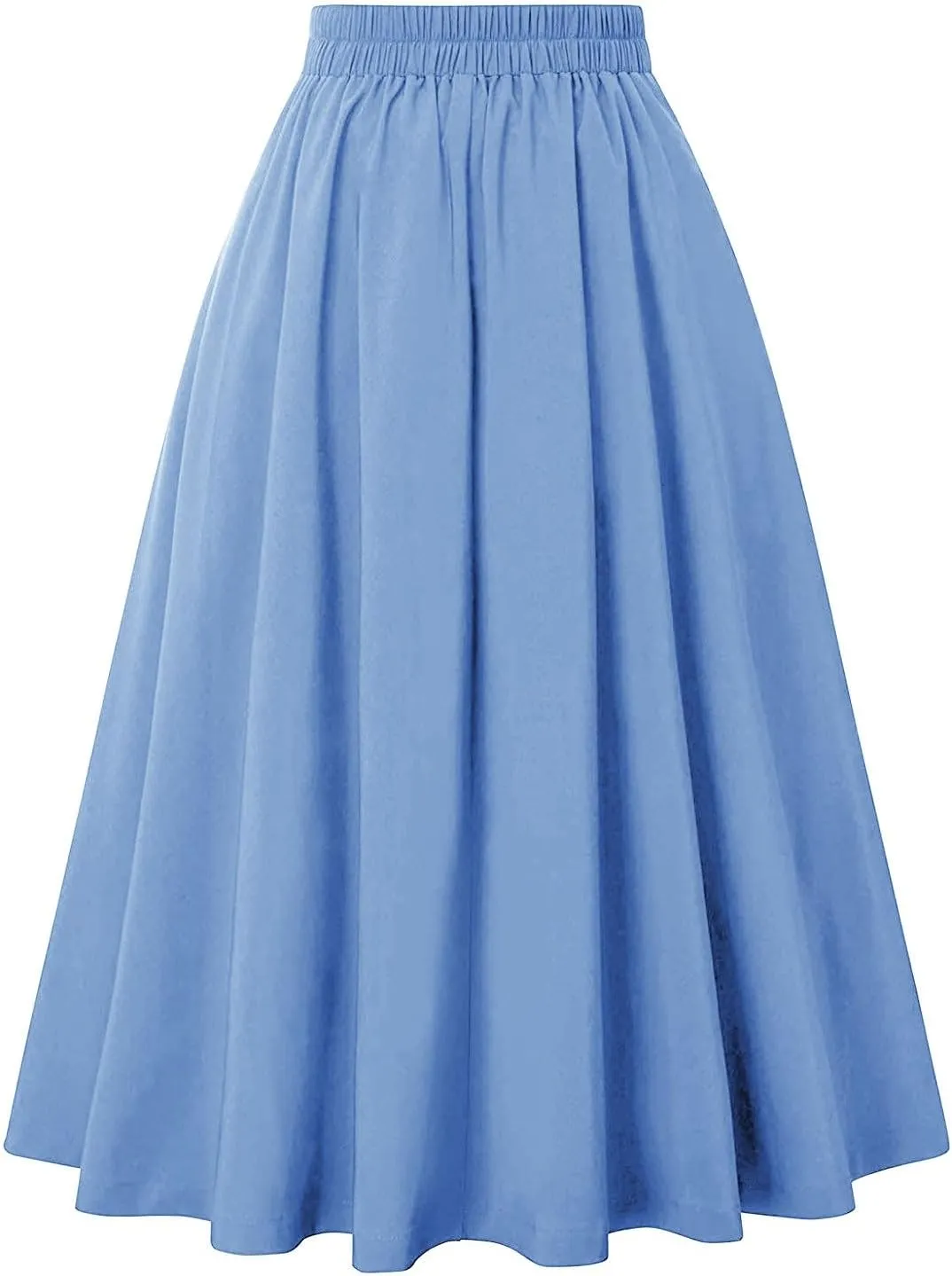 Skirts for Women 2024 Loose Hem Half Length Pleated Skirt Elastic Waist Flowy a Line Long Skirts with Buttons