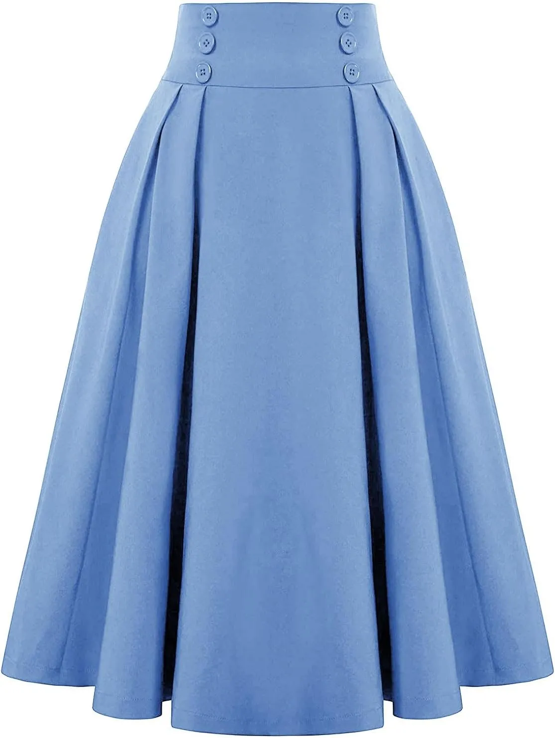 Skirts for Women 2024 Loose Hem Half Length Pleated Skirt Elastic Waist Flowy a Line Long Skirts with Buttons