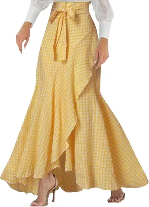 Skirts for Women Flowy Long Skirts High Waist Irregular Hem Skirt Plus Size A Line Maxi Skirts Solid Plaid Skirt