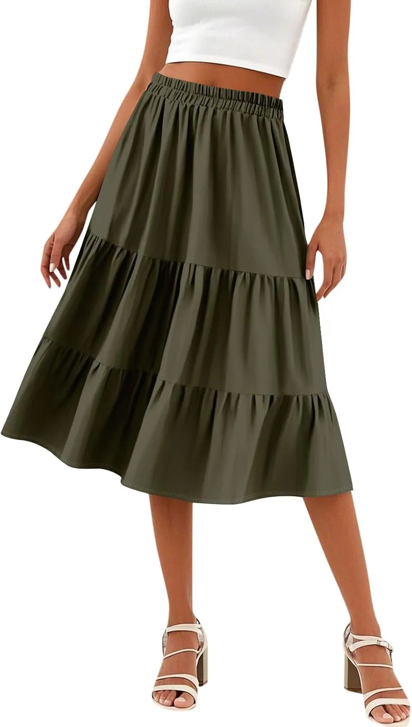 Skirts for Women Midi Length Boho Beach Vacation Flowy Floral Skirt Summer Casual Comfy High Waisted A Line Skirt