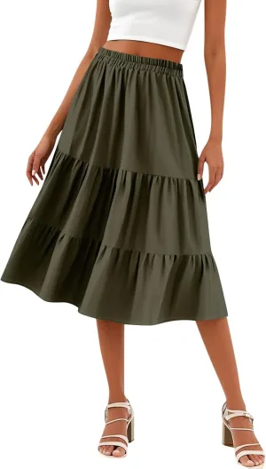 Skirts for Women Midi Length Boho Beach Vacation Flowy Floral Skirt Summer Casual Comfy High Waisted A Line Skirt