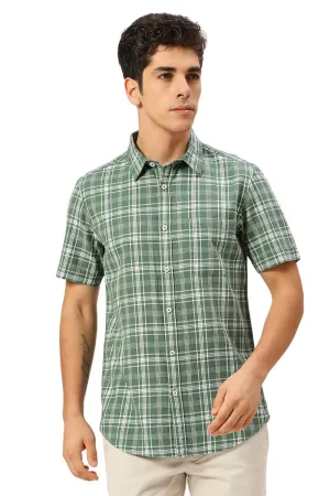 Slim Fit Cotton Twill Melange Checks Halfsleeves Shirt