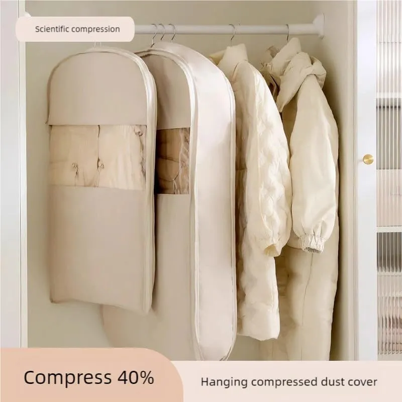 Space Saving Hanging Garment Bag with Compression Zipper, Down Coat Storage Organizer, 40% Compression, Side Opening Design (L)