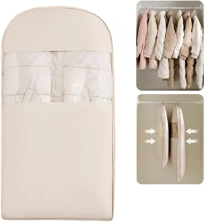 Space Saving Hanging Garment Bag with Compression Zipper, Down Coat Storage Organizer, 40% Compression, Side Opening Design (L)