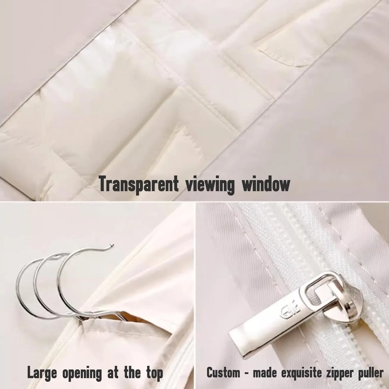 Space Saving Hanging Garment Bags for Storage, Closet Organizers with Self Compression Zipper, Organizers Dust Cover Clothes Bags for Down Coat Bag (Beige, S)