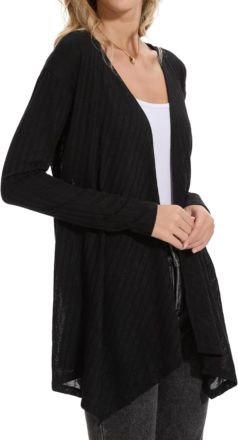 Spicy Sandia Women's Lightweight Draped Front Cardigan Sweaters Long Sleeve Irregular Hem Waterfall Soft Cardigans