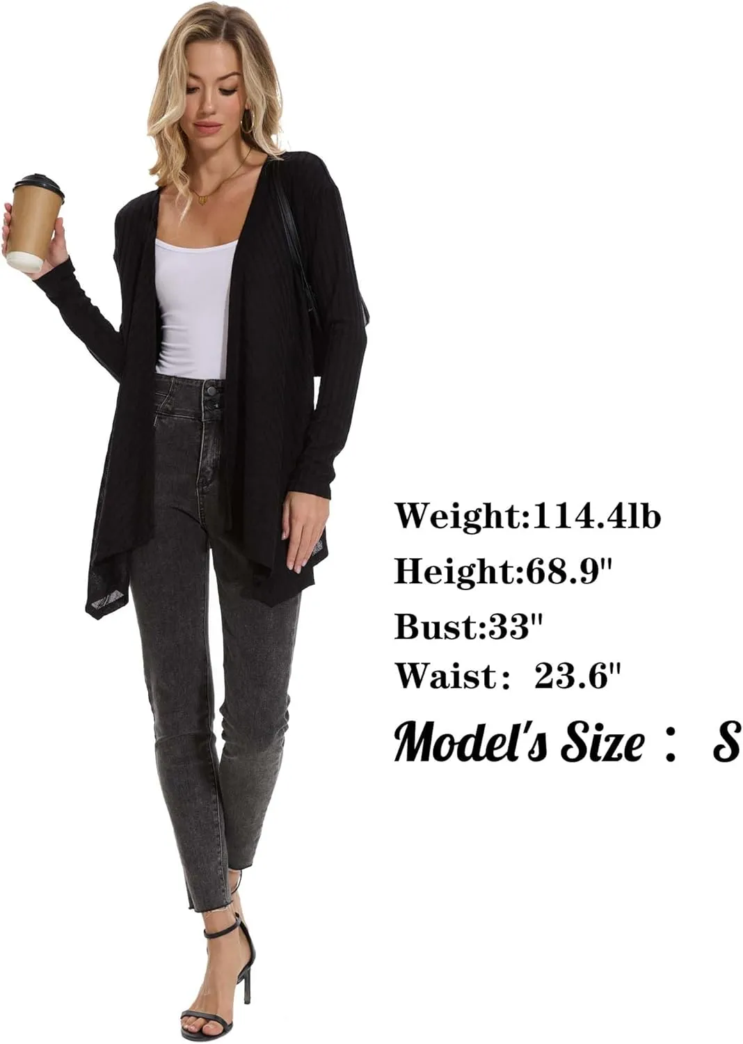 Spicy Sandia Women's Lightweight Draped Front Cardigan Sweaters Long Sleeve Irregular Hem Waterfall Soft Cardigans