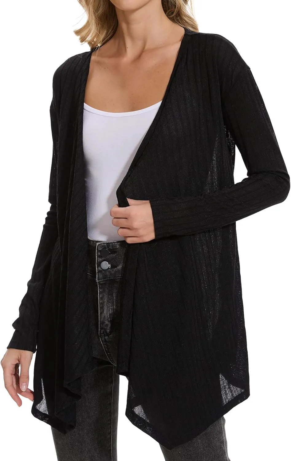 Spicy Sandia Women's Lightweight Draped Front Cardigan Sweaters Long Sleeve Irregular Hem Waterfall Soft Cardigans