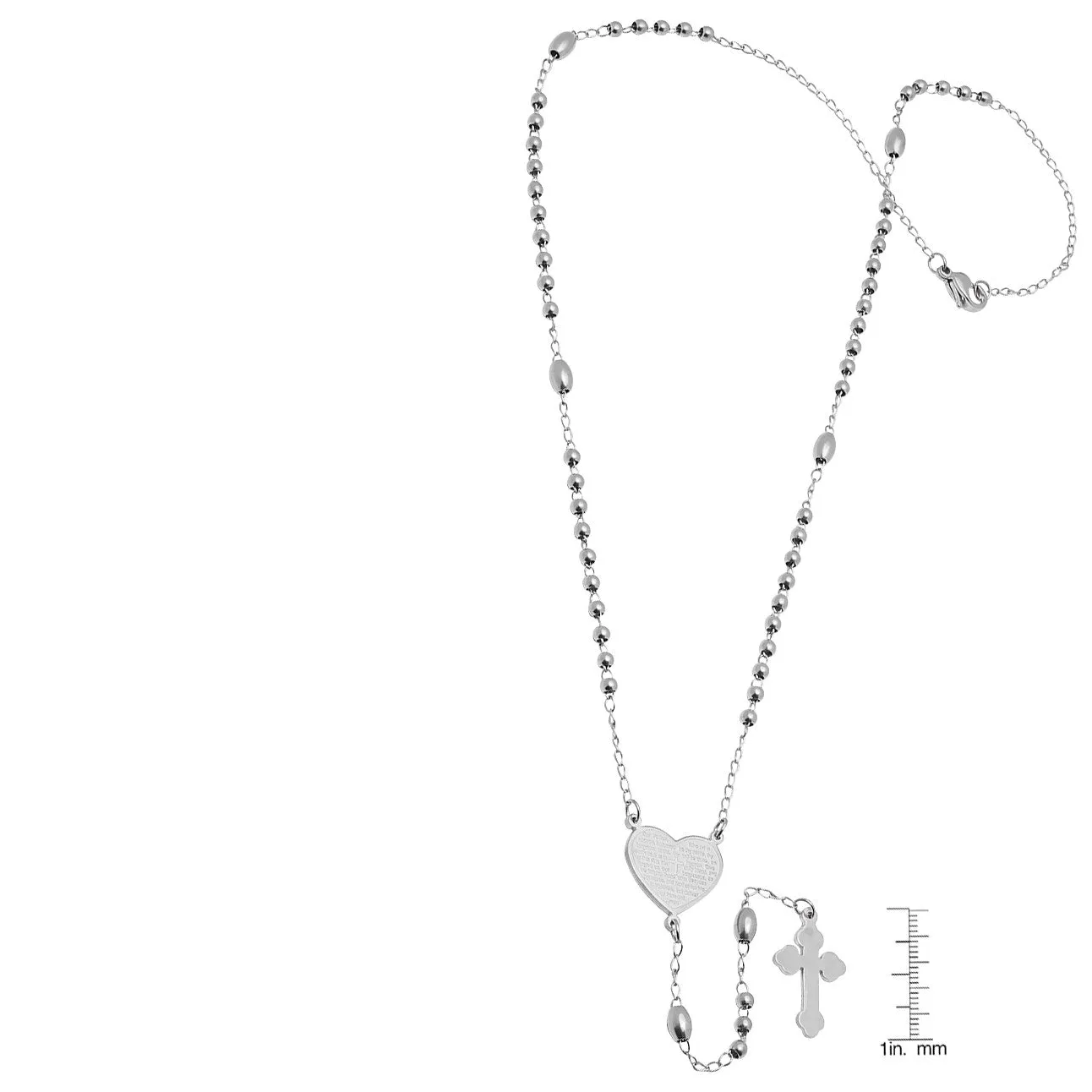SteelTime Women's Stainless Steel Our Father Prayer Heart Rosary Necklace