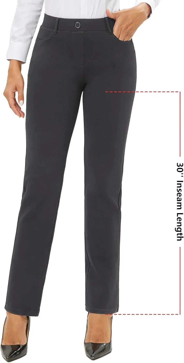 Stelle Women Dress Pants Business Casual Straight Leg 30" Stretch Work Pants Pull On Regular Slacks with 4 Pockets