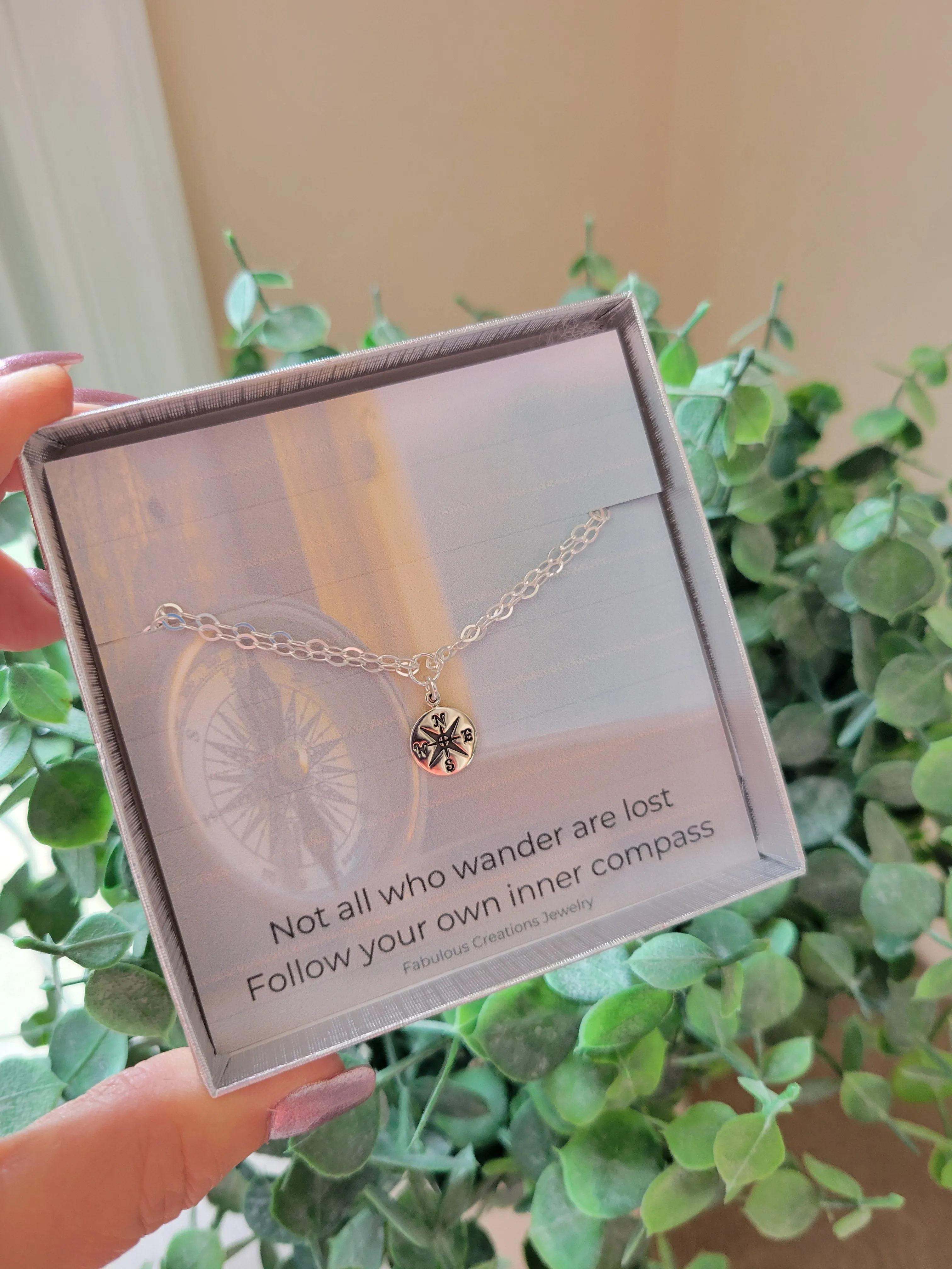 Sterling Silver Compass Charm Bracelet, Graduation Gift Idea