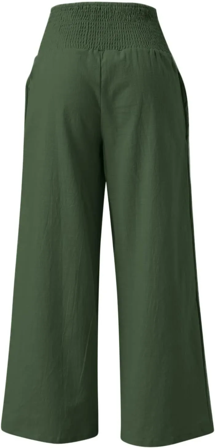 Summer Beach Pants for Women 2025 Baggy Y2K Summer Stretchy Boho Beach Pants Relaxed Loose Fit Elastic Lightweight Trousers